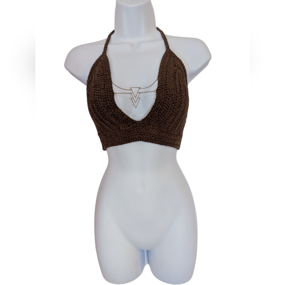 Crochet brown halter with chain detail